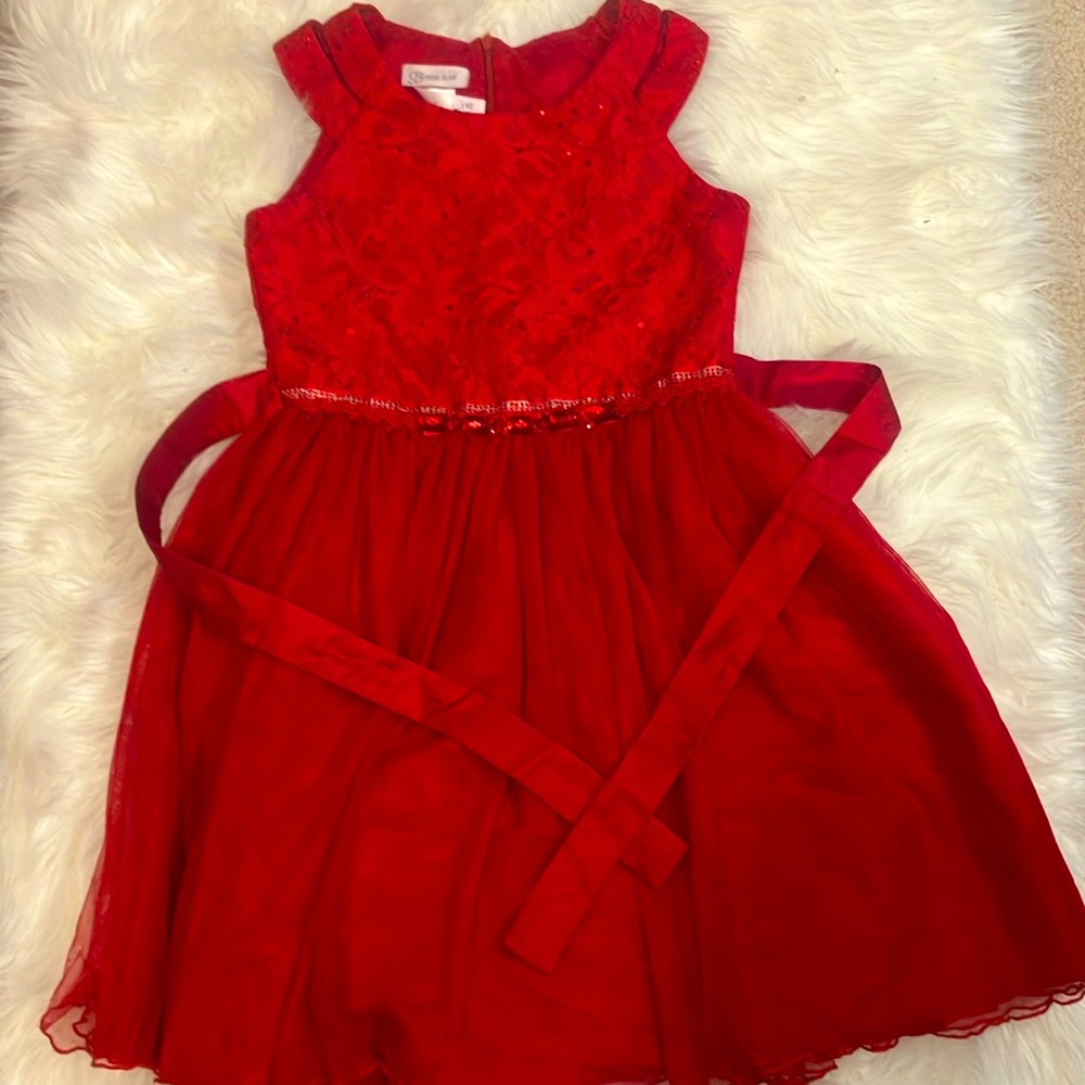 Red Christmas formal dress with sequins on the top
